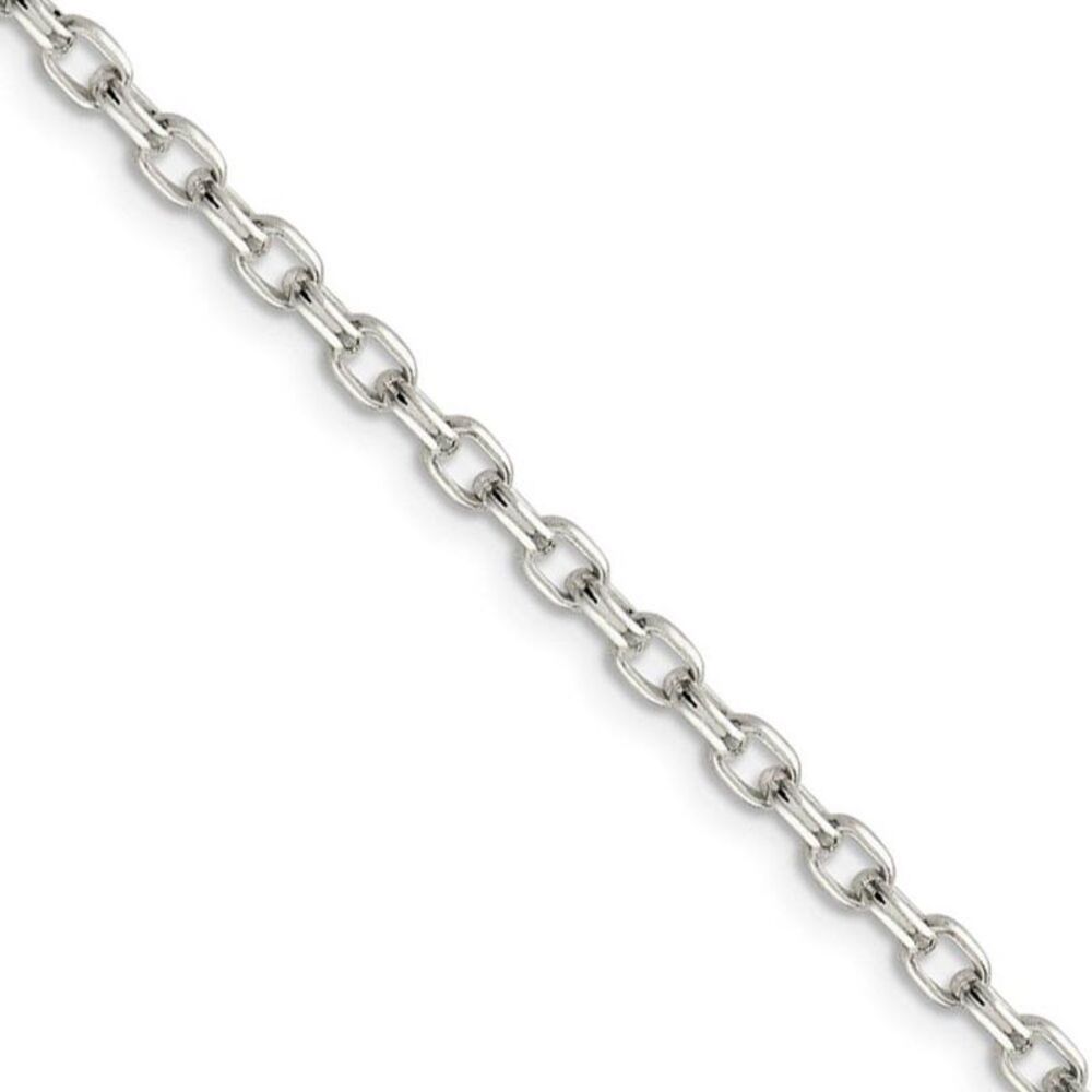 3.2mm Sterling Silver Solid Oval Rolo Chain Bracelet, 7 Inch
